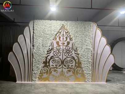 Wedding Events Stage Decoration Flower Shape Pvc Mirror Gold Lotus Backdrop Acrylic