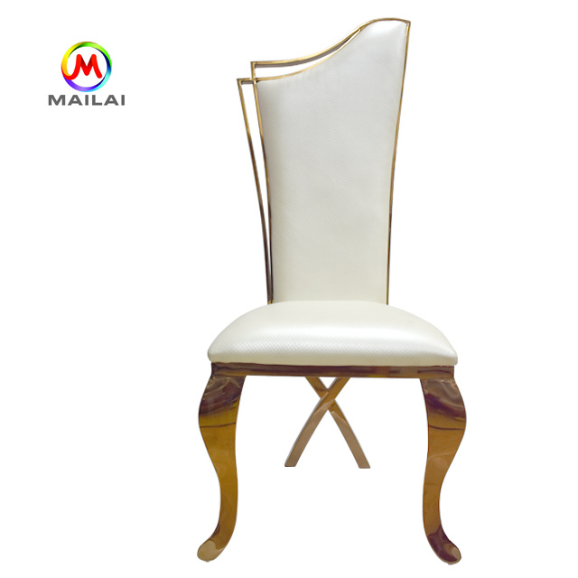 Luxury Royal Wedding Event Golden Stainless Steel X Leg High Back Banquet Chair