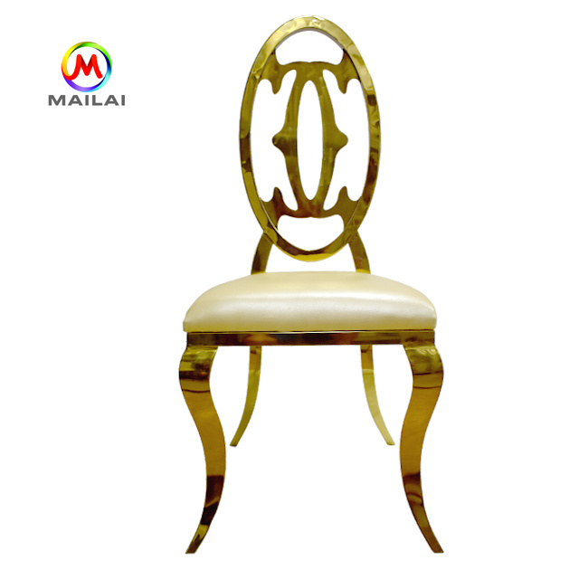 Luxury Wedding Hall High Back Stainless Steel Oval Shape Wedding dining Chair for rental