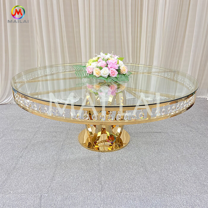 Wedding Banquet Table Stainless Steel Frame Glass Desktop Hotel Event Table Wedding Furniture Dining Table Set
