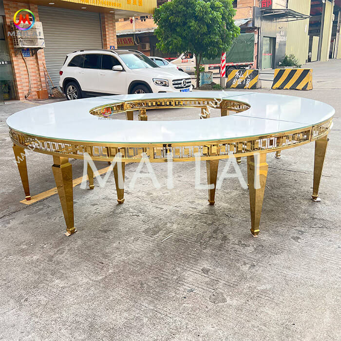 Stainless Steel Moon MDF Top or Glass Table Half Round Hotel Event Serpentine Wedding Banquet Table