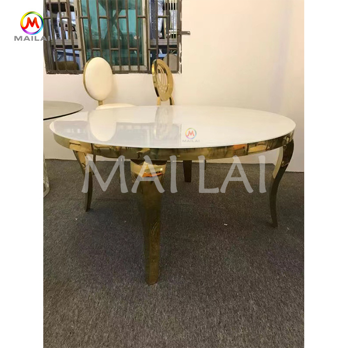 Modern Round Design Hotel Furniture Gold Stainless Steel Mirror Glass Top Wedding Dining Tables for Events/Party