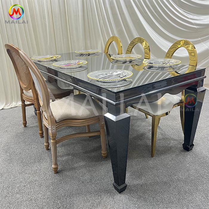 Modern Design Hotel Furniture Gold Stainless Steel Mirror Glass Top Wedding Dining Tables for Events/Party