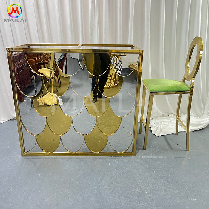 Cocktail Party Used Luxury Gold Stainless Steel Wedding High bar Table with Black Glass Top