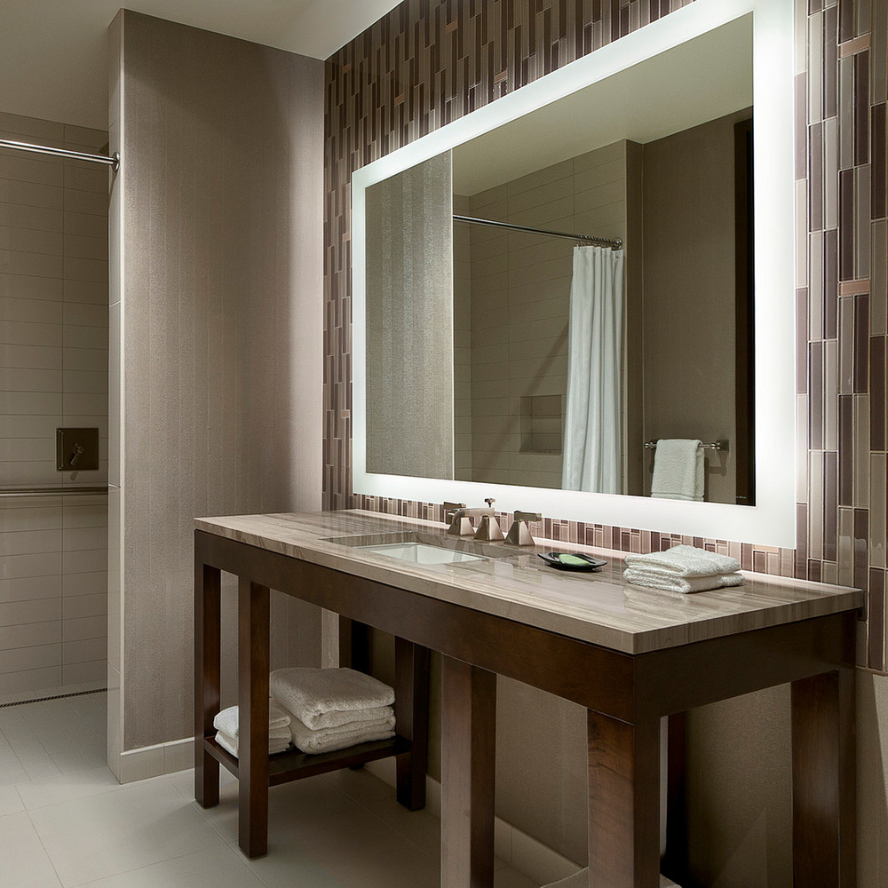 Large frameless demister bathroom hotel mirror