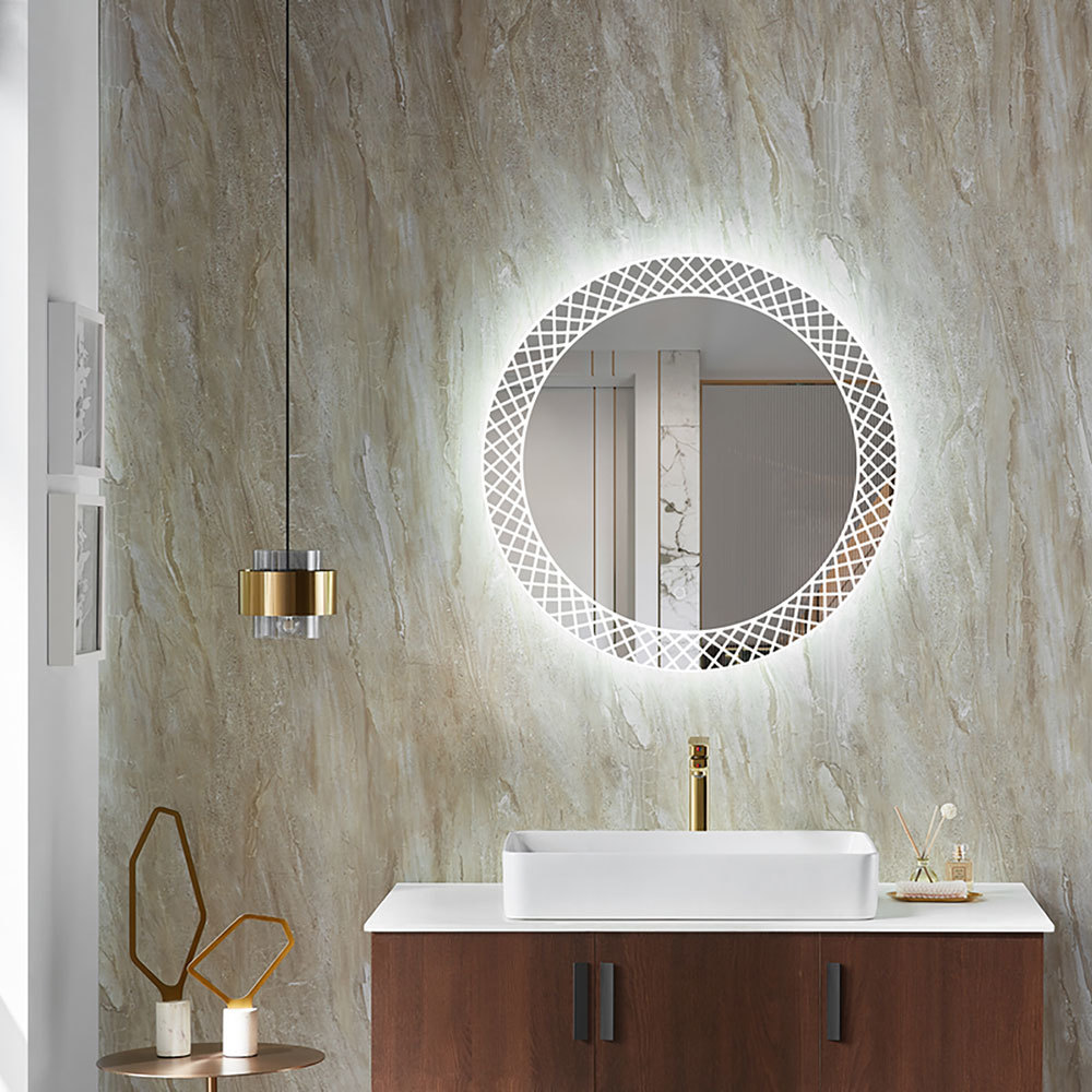 Bathroom lighted tabletop vanity mirror round with light