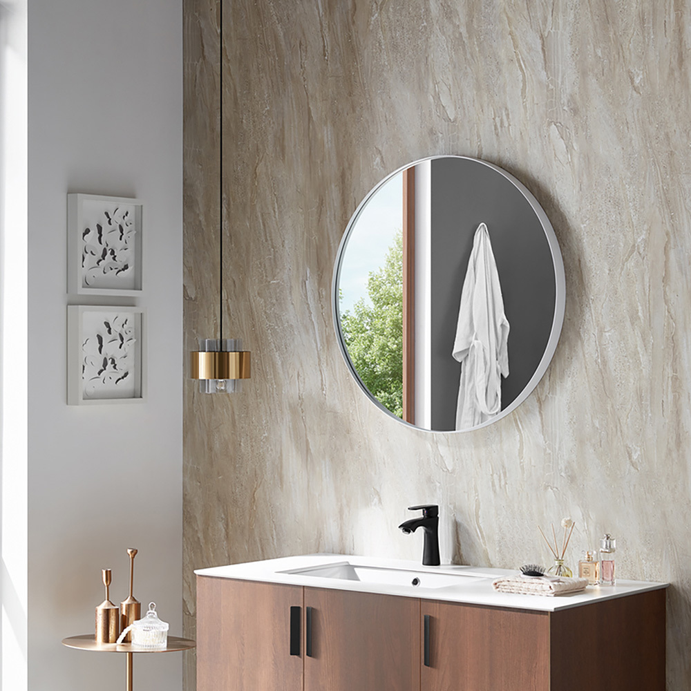 Black and white bathroom round wall mirror