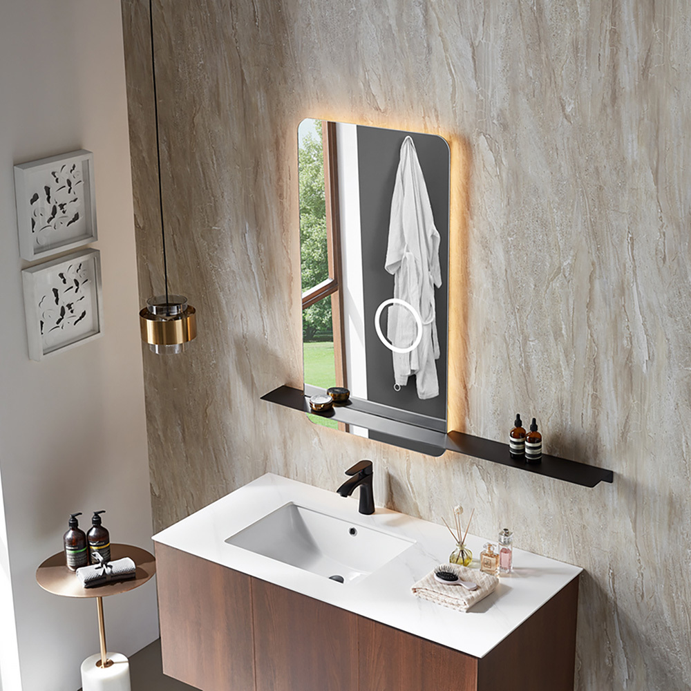 Backlit bathroom magnifying mirror with lights