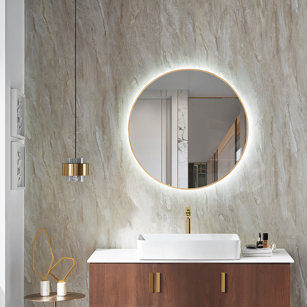 Gold vanity bathroom wall mirror with shelf