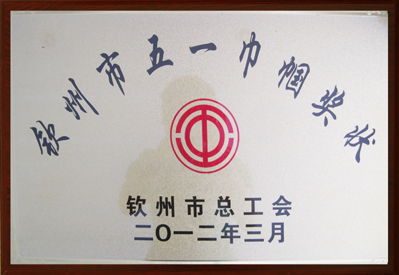 钦州市五一巾帼奖状