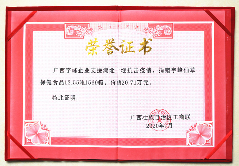 公司收到廣西工商聯(lián)頒發(fā)的抗擊疫情捐贈(zèng)榮譽(yù)證書