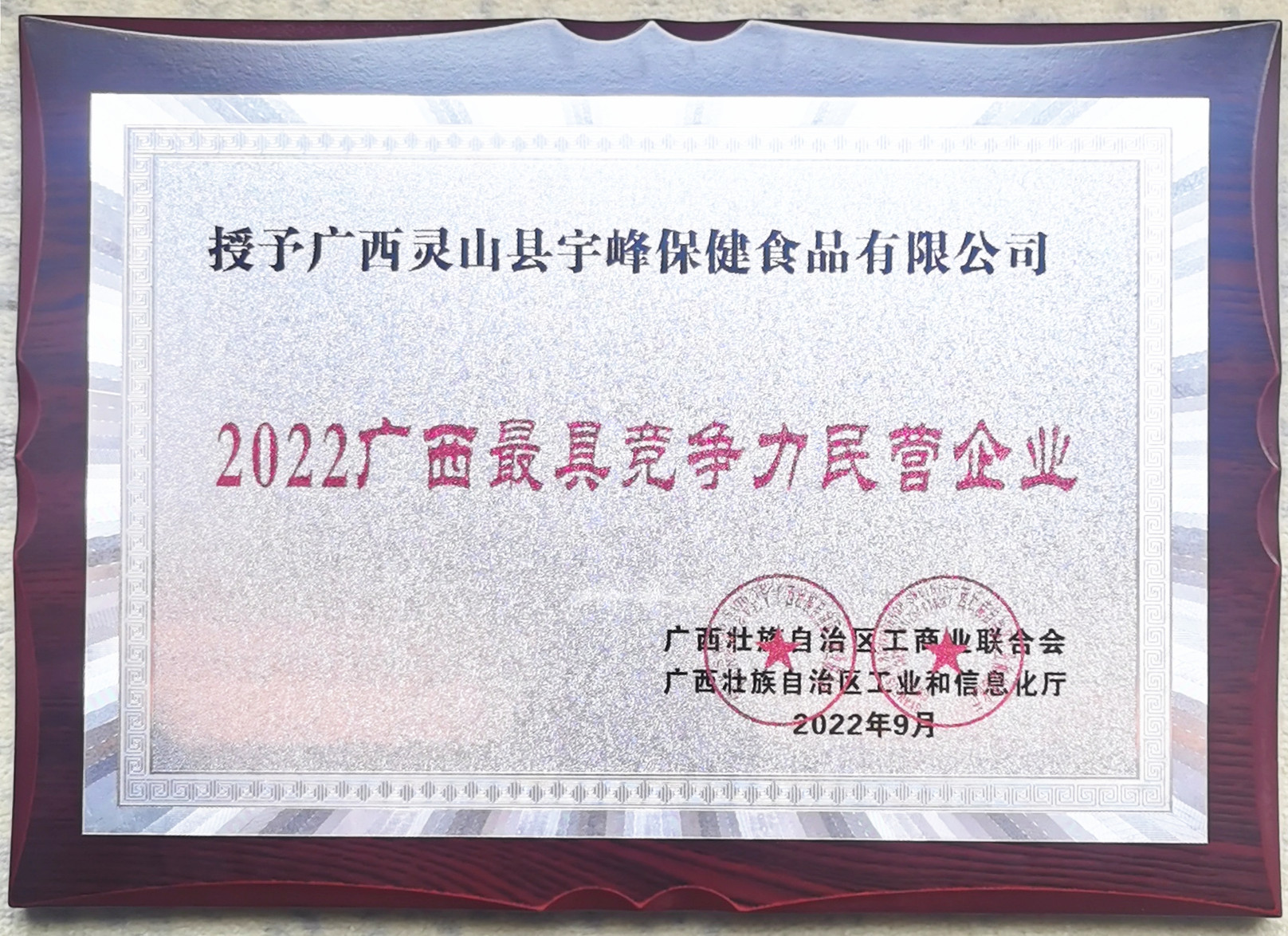 宇峰公司入圍“2022廣西最具競爭力民營企業(yè)”