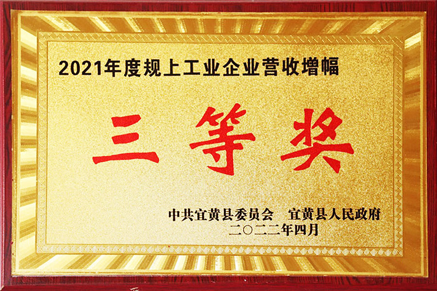 Third Prize for Revenue Growth of Industrial Enterprises Above Designated Size in 2021