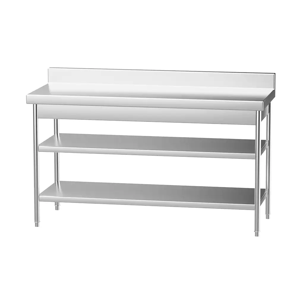 Stainless steel workbench (three tiers with backrest)