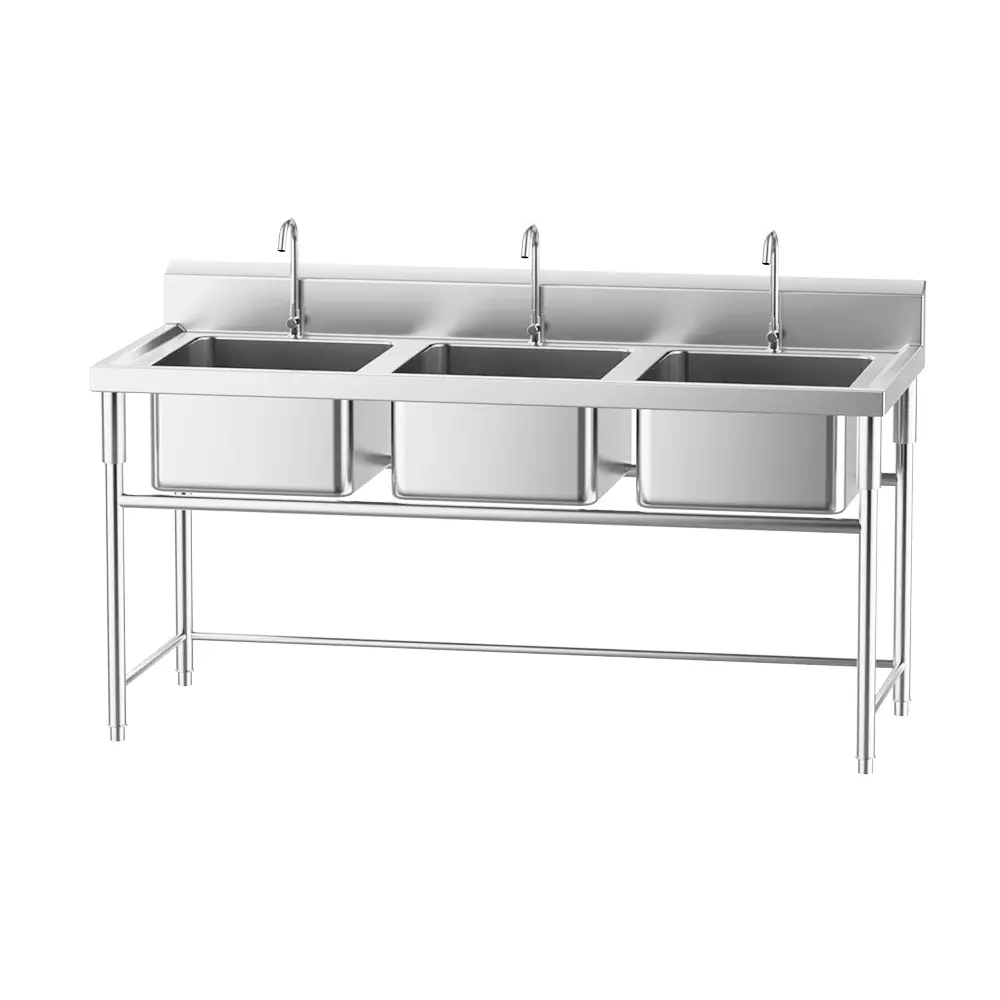 Stainless steel dishwashing sink (three sink)