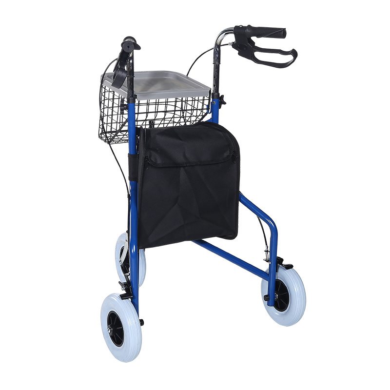 3 Wheel Rollator Walker, All Terrain 8” Wheels, Includes Bag, Basket and Tray