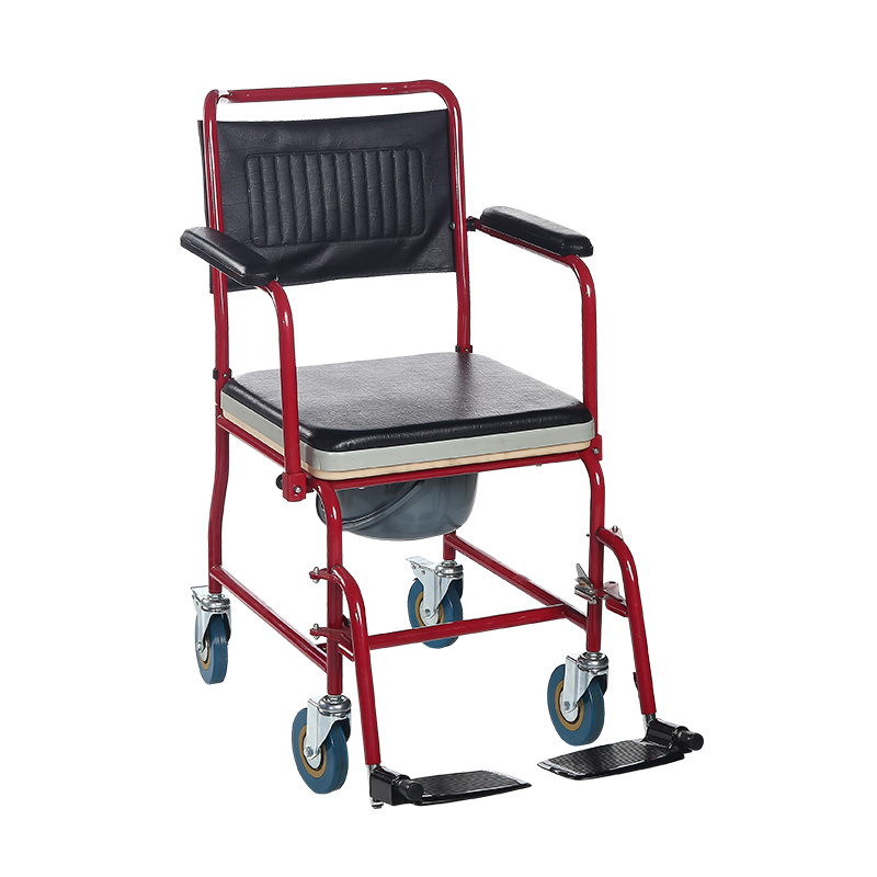 Transport Chair Commode, Rolling with Locking Wheels & Removable Padded Seat