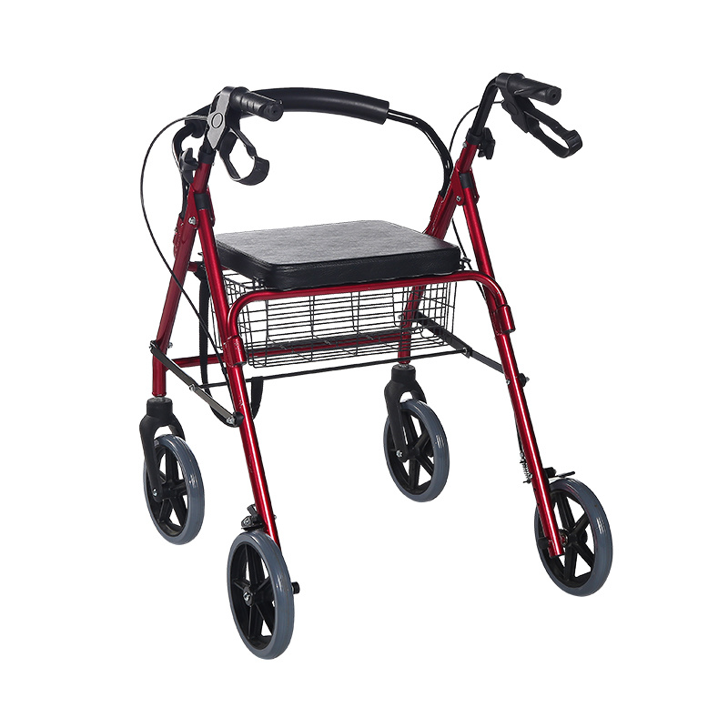 Rollator Walker with Extra Wide Seat and Backrest, Adjustable Handle Height, Removable Storage Basket and a Durable Lightweight Frame