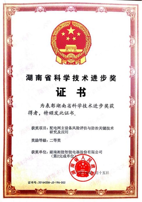 湖南省科學技術進步獎證書 湖南省科學技術進步獎證書