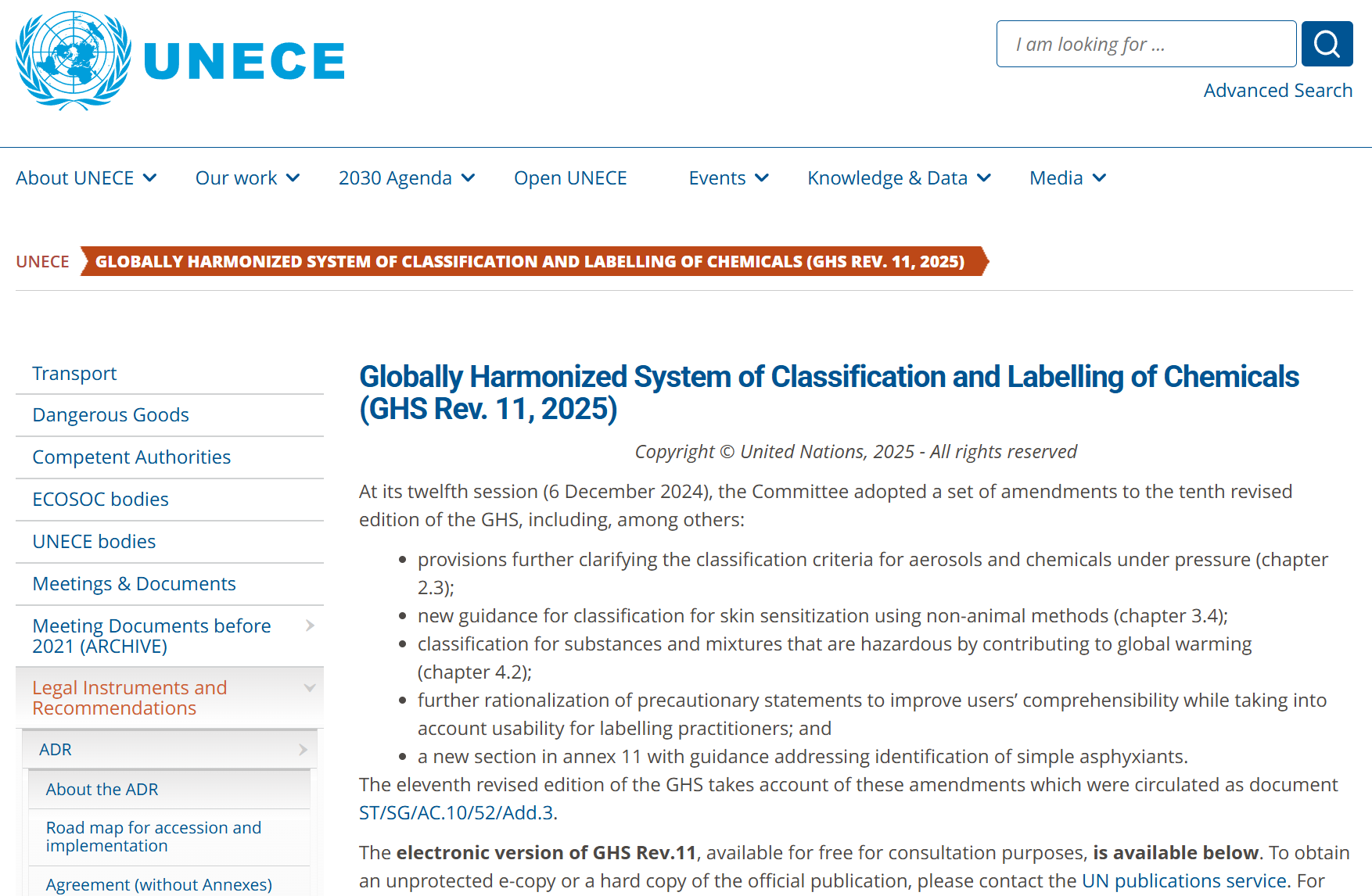 联合国《全球化学品统一分类和标签制度》（GHS）第11修订版已发布