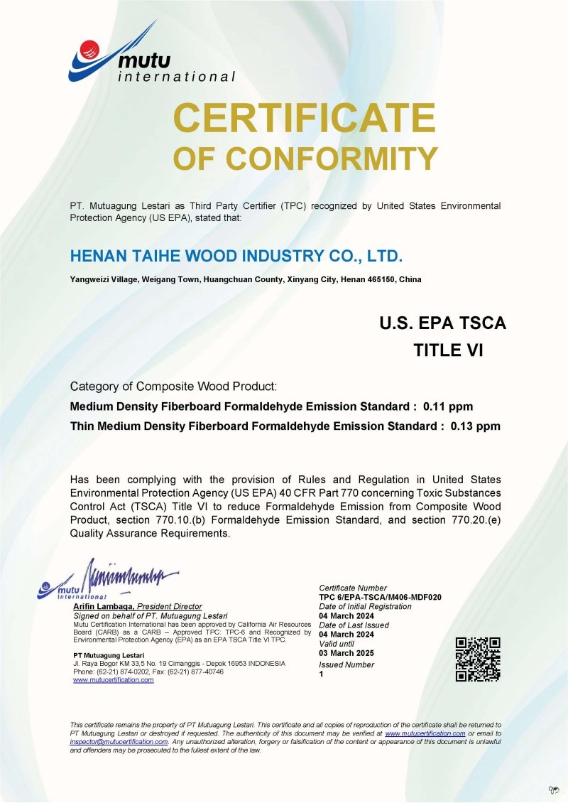 EPA Certificate EPA Certificate