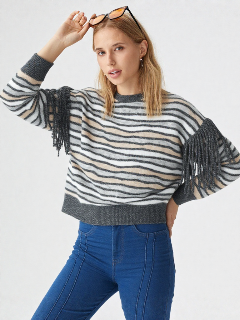 customized/OEM/ODM ladies Autumn Winter Wavy Stripes Warm Knitted Sweater