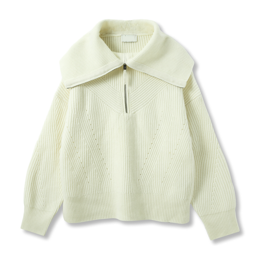 15ADELYS2UMT 2/28 90%WOOL 10%CASHMERE 5GG LADIES LONG SLEEVE FLAP ZIPPER NECK PULLOVER