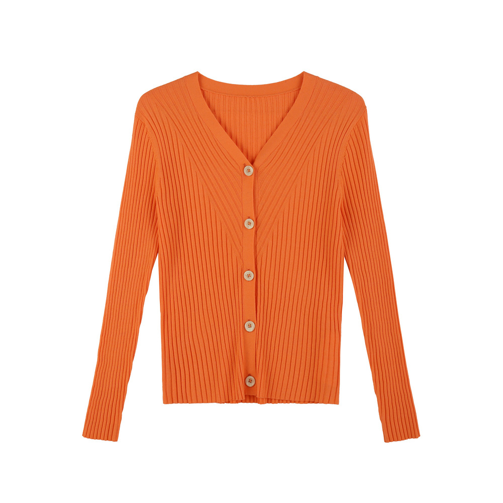 BIOS2117 50%COTTON 28%PBT 22%ACETATE LADIES LONG SLEEVE CARDIGAN SWEATER WITH BIAS RIBS AND BUTTONS