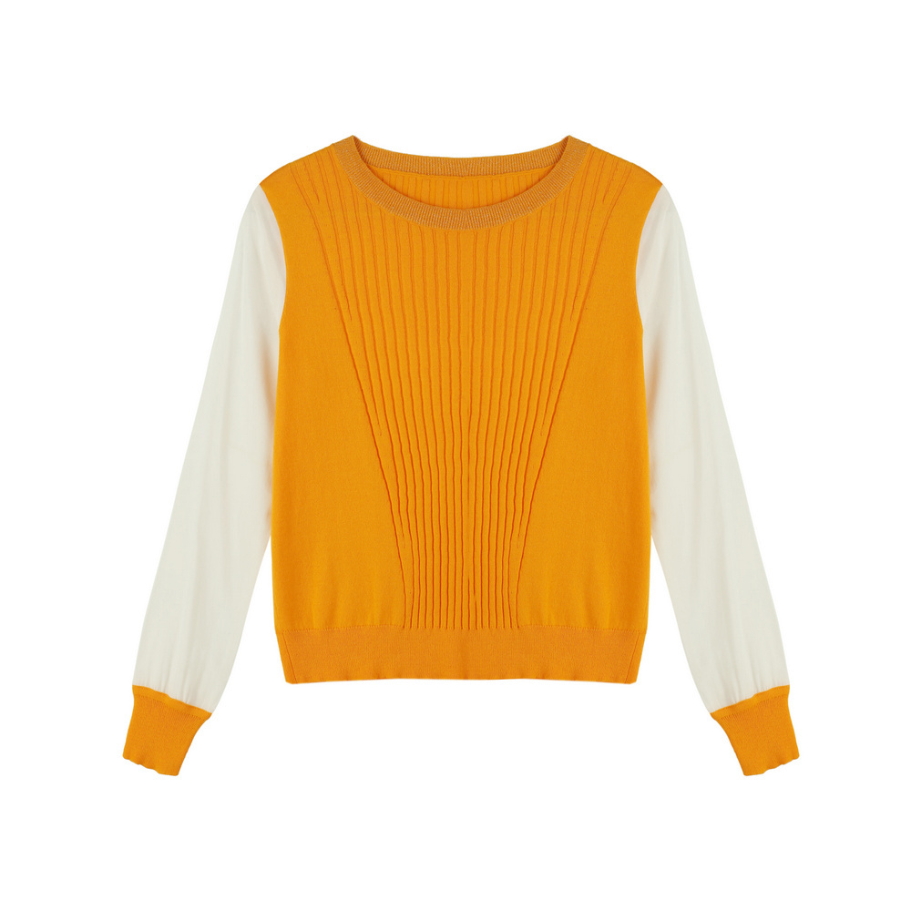 BIOS2115 100% ORGANIC COTTON LADIES LONG SLEEVE PULLOVER SWEATER WITH BIAS RIBS AND CONTRAST COLOR