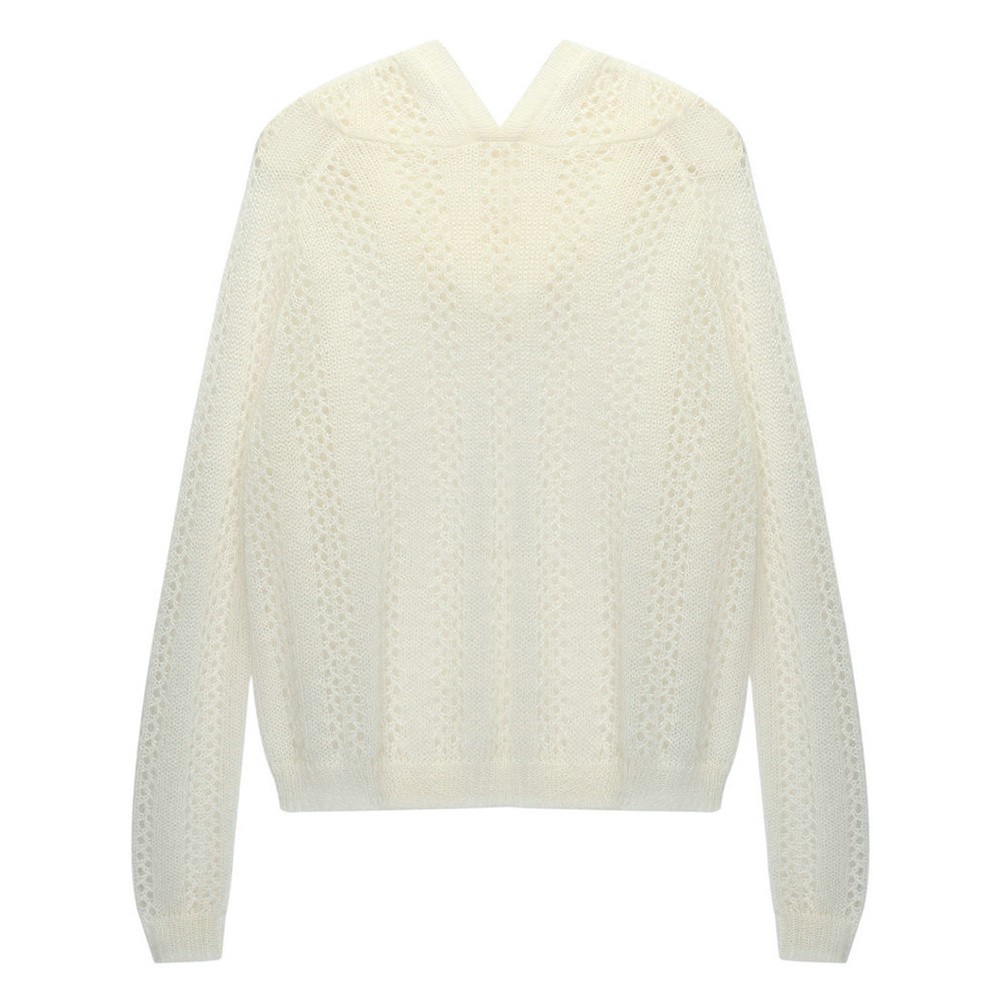 2262-1 LADIES LONG SLEEVE SWEATER PULLOVER WITH POINTELLES AND HOODY 1/11 72%MOHAIR26%NYLON2%SPANDEX