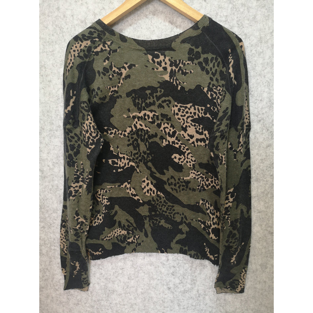 BRUME CP PRINT CAMOU LADIES' V NECK LONG SLEEVE 100%CASHMERE WITH CAMOUFLAGE print
