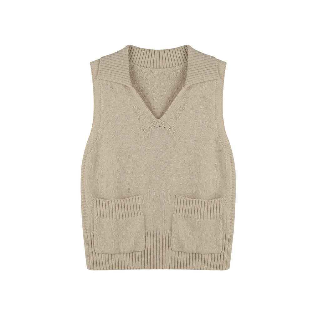 BIOS2127 96%COTTON 4%POLY LADIES POLO NECK TANK SWEATER WITH POCKETS IN FRONT