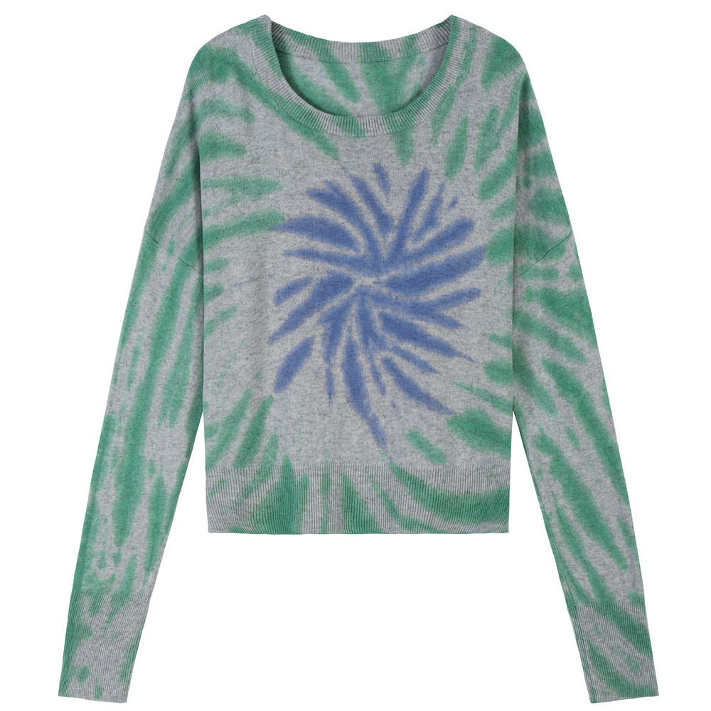 12ANDRES1FMT 2/26 100%WOOL  12GG LADIES LONG SLEEVE PULLOVER WITH TWO COLORS OF TIE DYE EFFECT