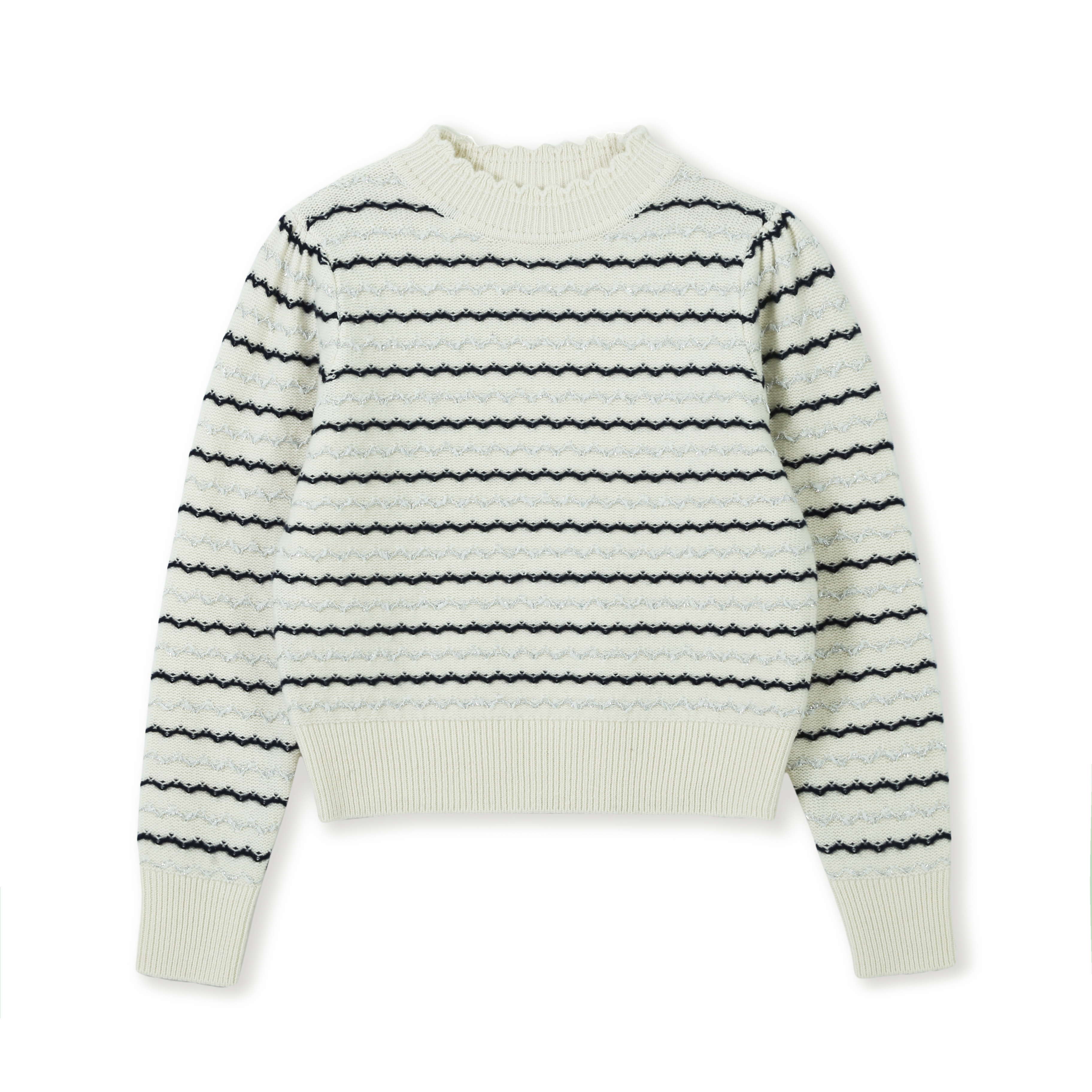 2024 Custom OEM& ODM Ladies Luxury Elegant Autumn Winter Half Neck Long Sleeve Stripe Pullover  Sweater  With Metal Buttons