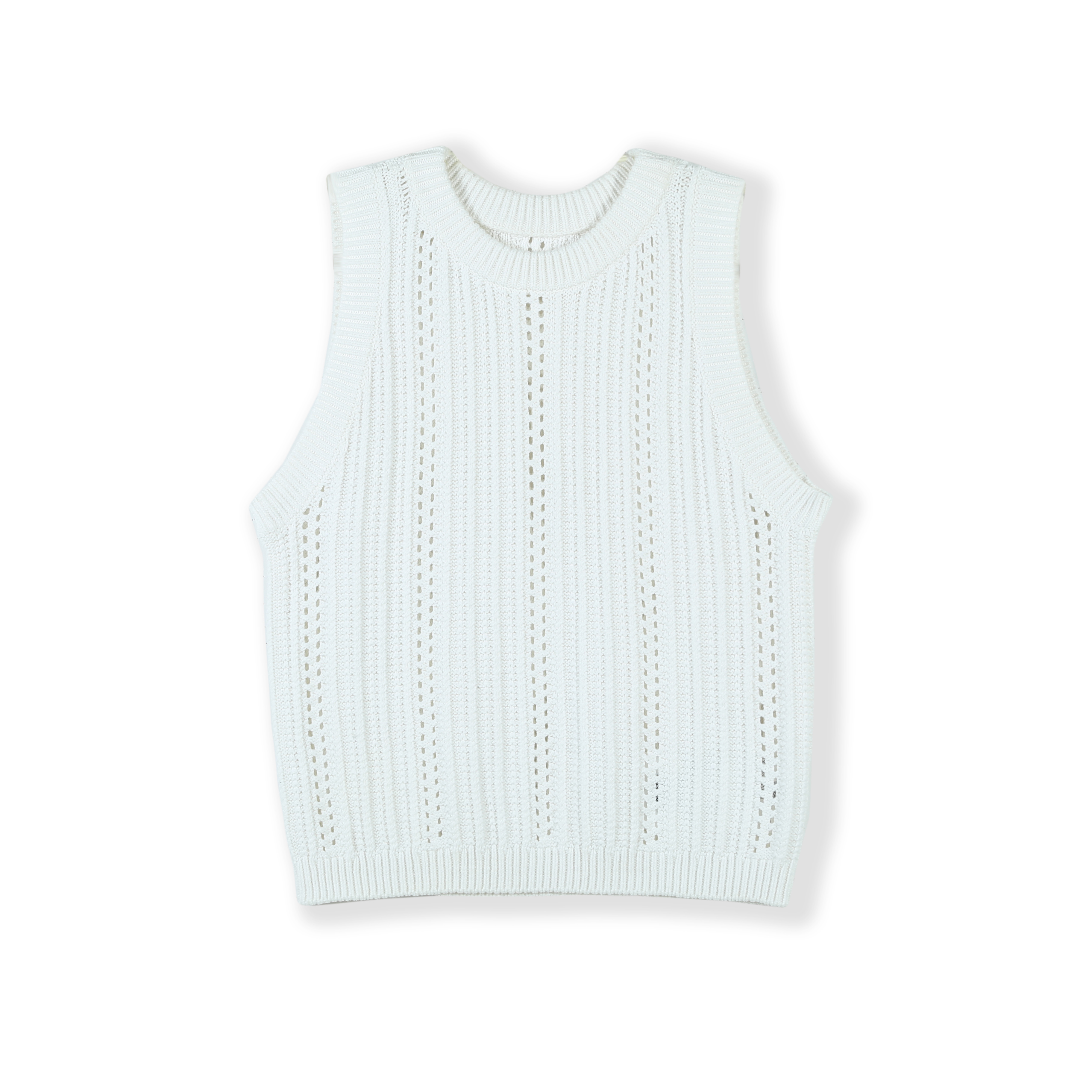 2024 Custom OEM& ODM Ladies  Elegant Spring Summer Round Neck Sleeveless Pullover Sweater Top  With Hollow  Knitting