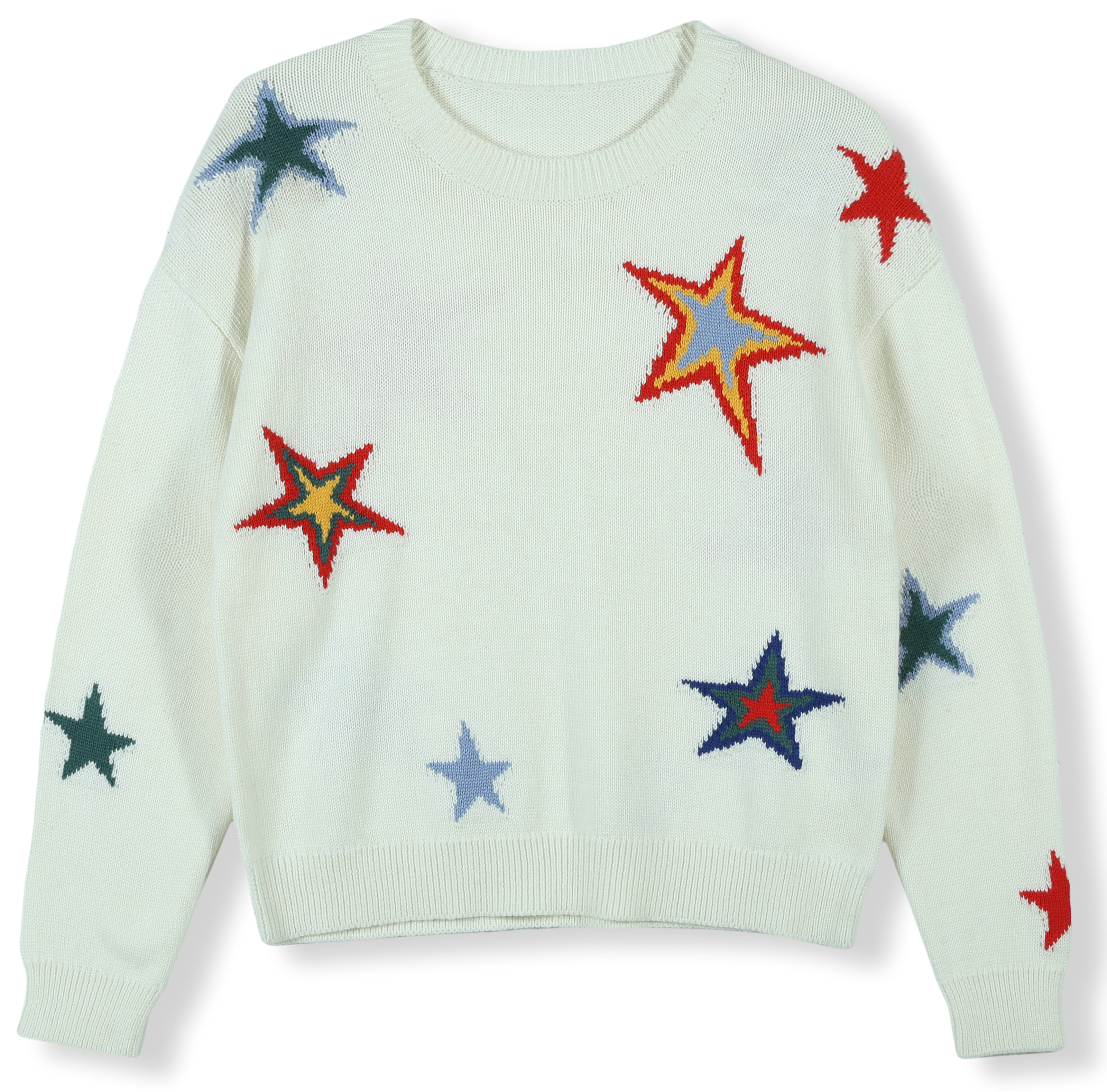 2024 Custom OEM& ODM Ladies Autumn Winter Round Neck Long Sleeve Star  Intarsia Pullover  Sweater