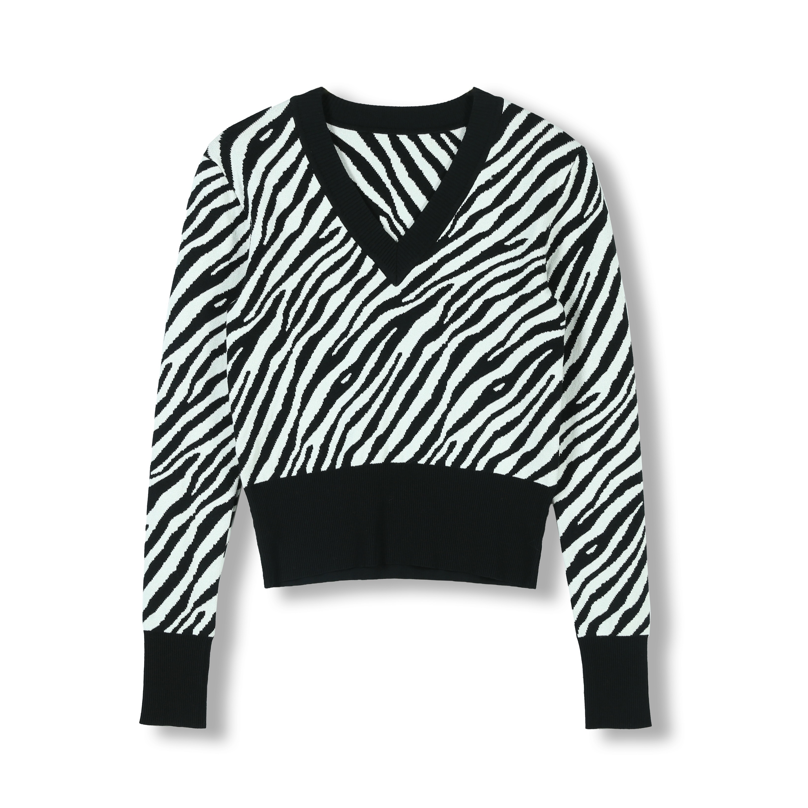 2024 Custom OEM& ODM Ladies Luxury Elegant Autumn Winter V Neck Long Sleeve Sweater With zebra  Jacquard