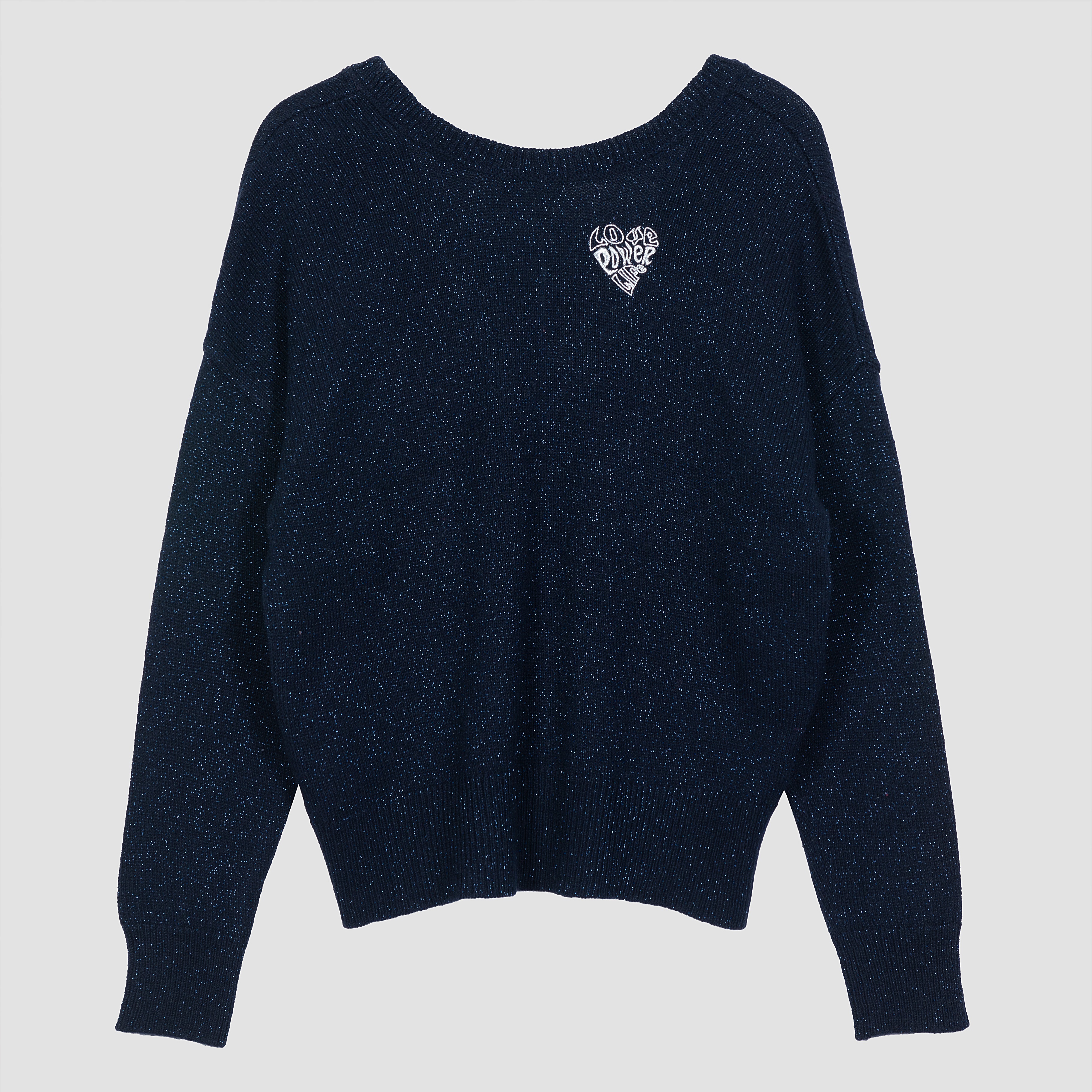 2024 Custom OEM& ODM Ladies Elegant Autumn Winter Round Neck in Front V Neck in Back  Long Sleeve Sweater With Heart Embroidery
