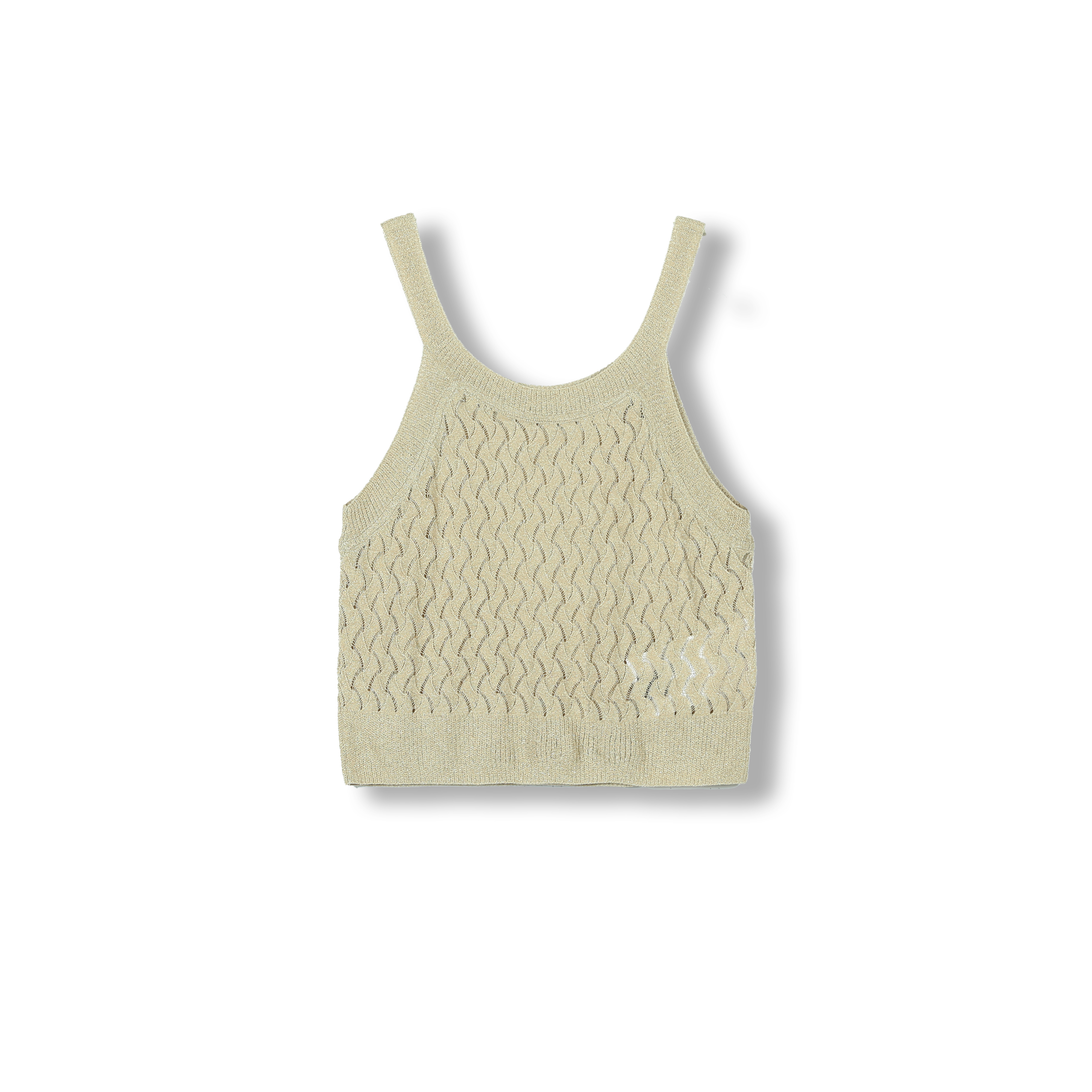 2024 Custom OEM& ODM Ladies Luxury Elegant Spring Summer Stand Neck Sleeveless Pullover Sweater Top  With Big Pointelle Crochet