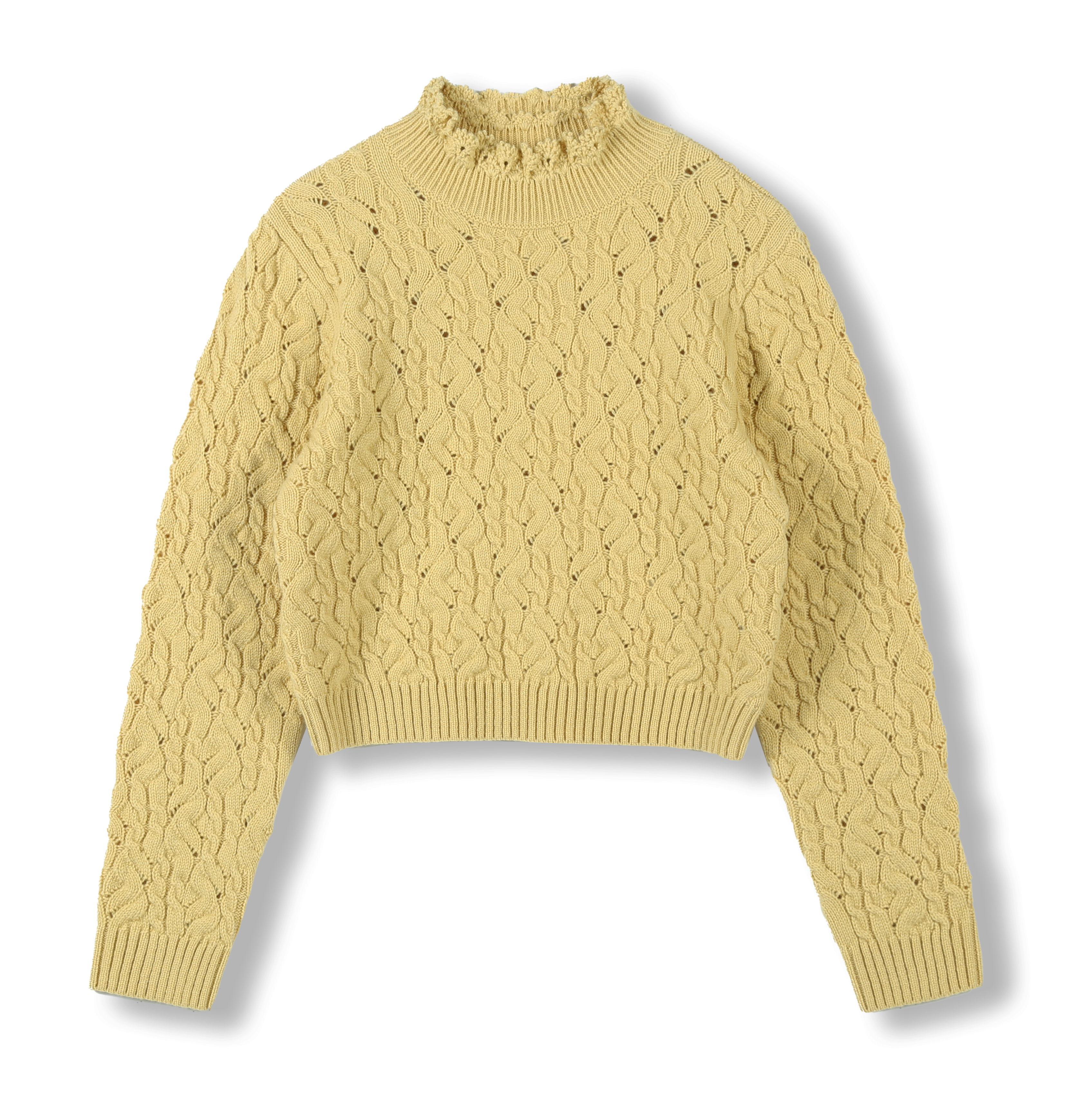 2024 Custom OEM& ODM Ladies Luxury Elegant Autumn Winter Monk Neck With Crochet Long Sleeve Sweater and Big Cables