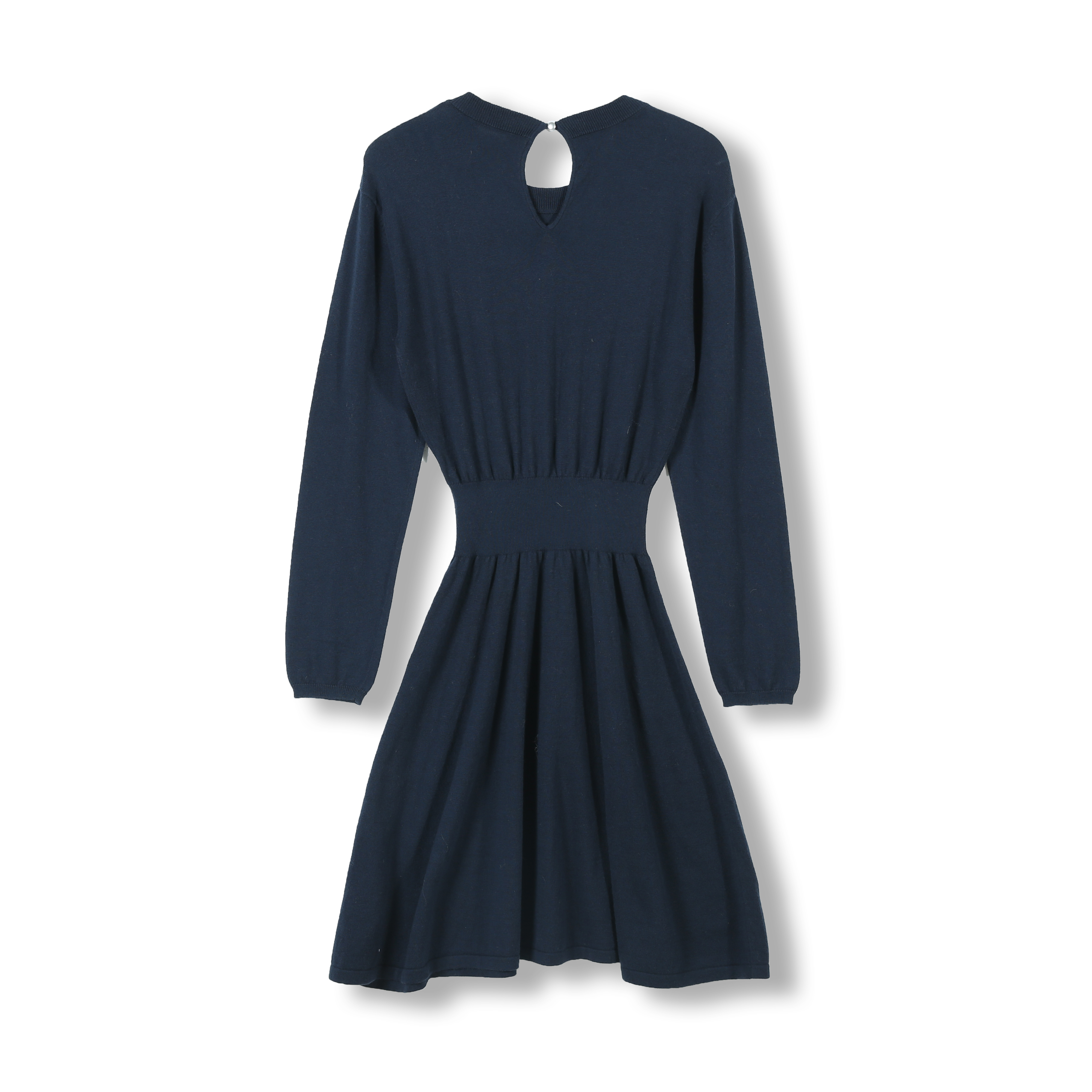 2024 Custom OEM& ODM Tight Waist 95%Cotton 5%Cashmere Loose Women Dress Long Sleeve Crew Neck Long Dress With Crystal Buttons