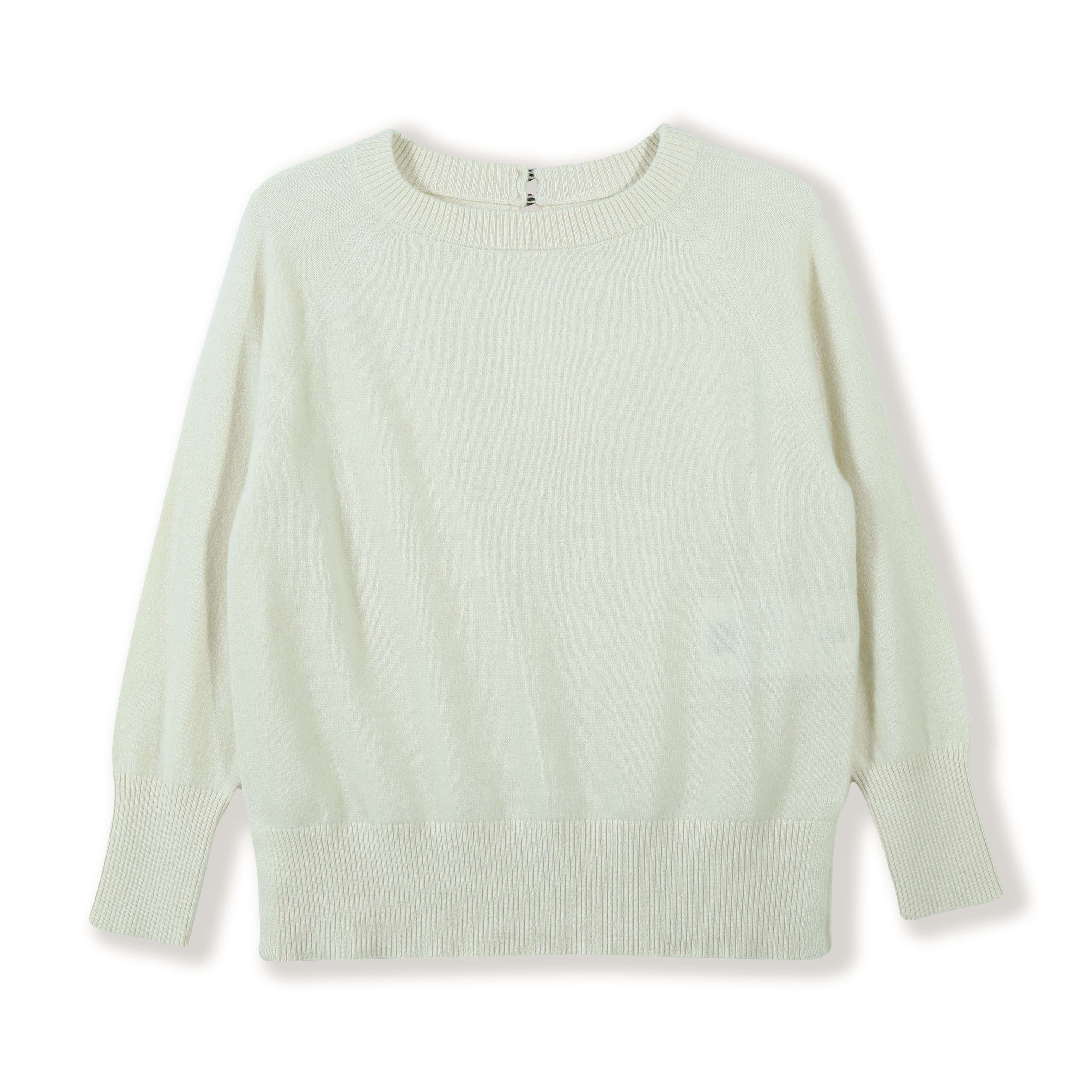 2024 Custom OEM& ODM Ladies Luxury Elegant Autumn Winter 100%Cashmere Crew Neck Long Sleeve Pullover Sweater With Button in Back