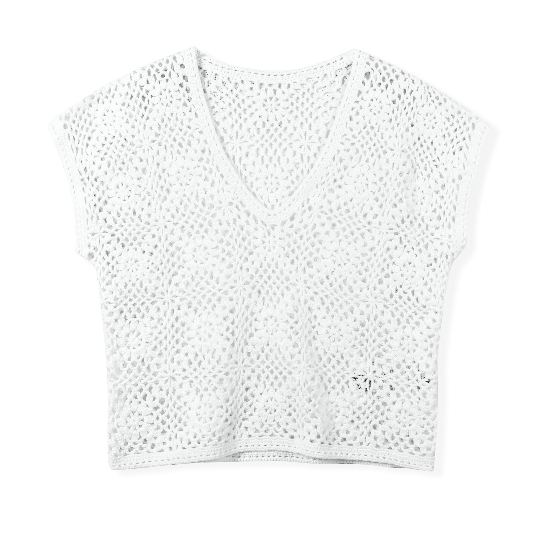 2024 Custom OEM& ODM Ladies Luxury Elegant Spring Summer Crew Neck Sleeveless Pullover Sweater Top  With Big Pointelle Crochet