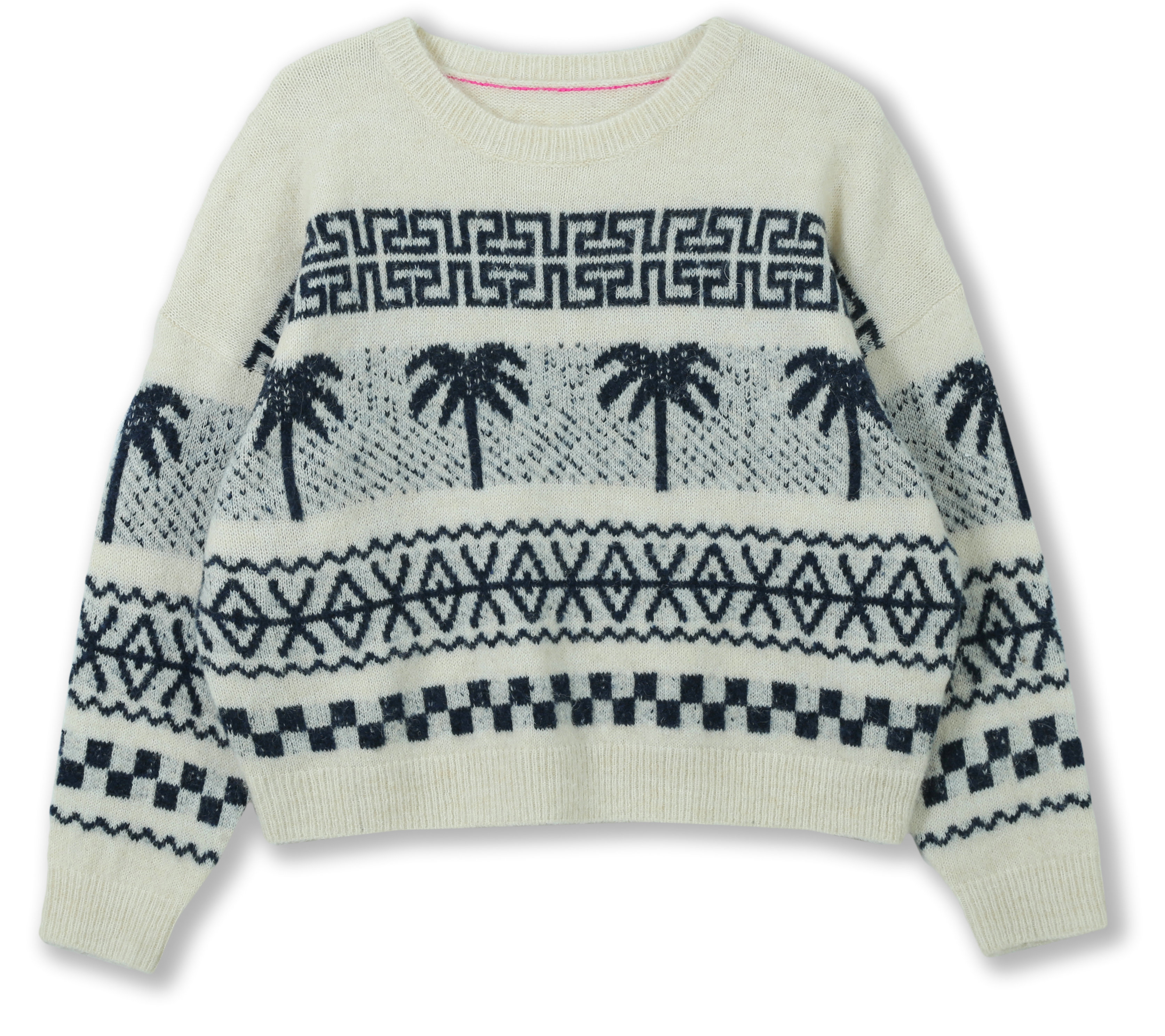 2024 Custom OEM& ODM Ladies Autumn Winter Round Neck Long Sleeve  Intarsia Pullover  Sweater