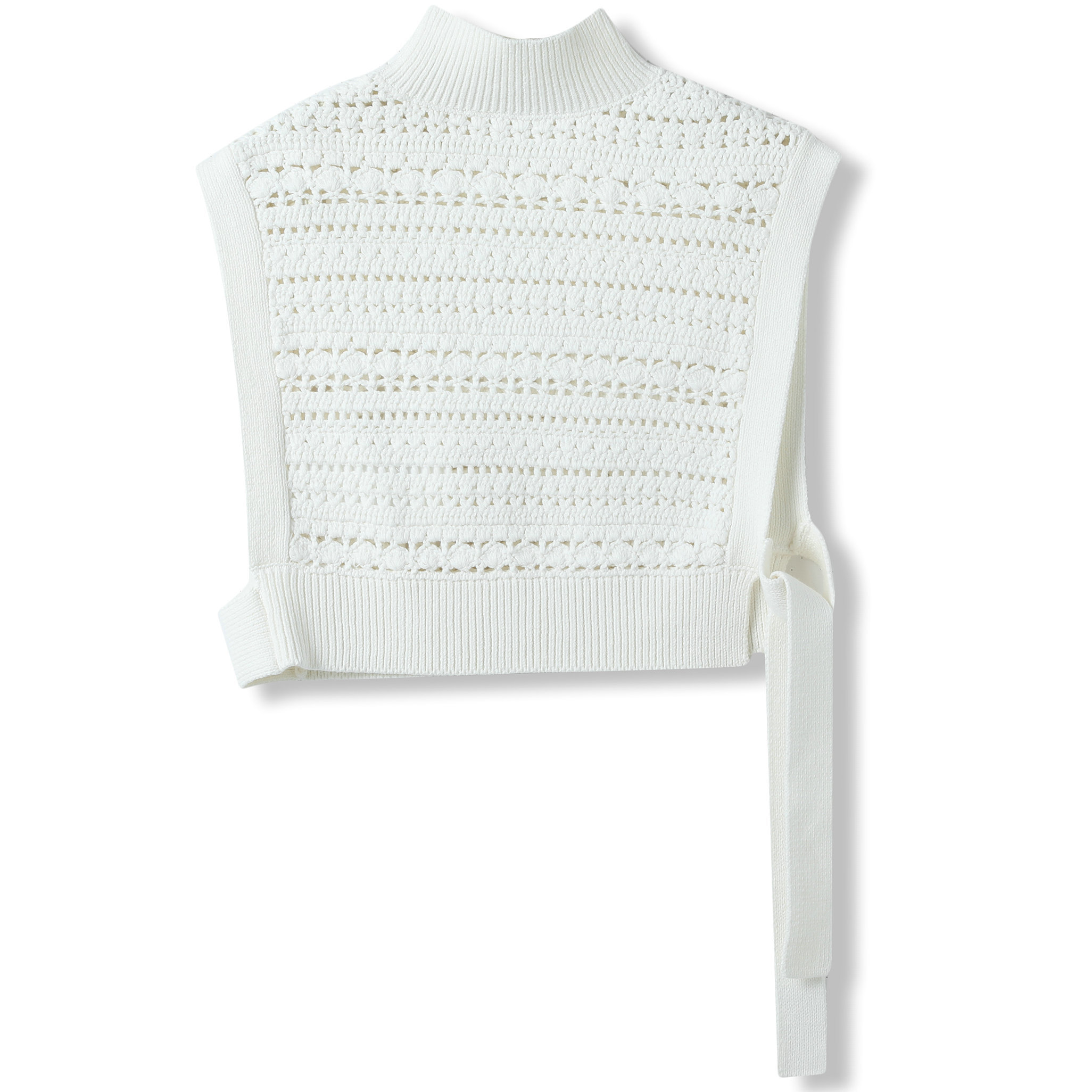 2024 Custom OEM& ODM Ladies Luxury Elegant Spring Summer Stand Neck Sleeveless Pullover Sweater Top  With Big Pointelle Crochet