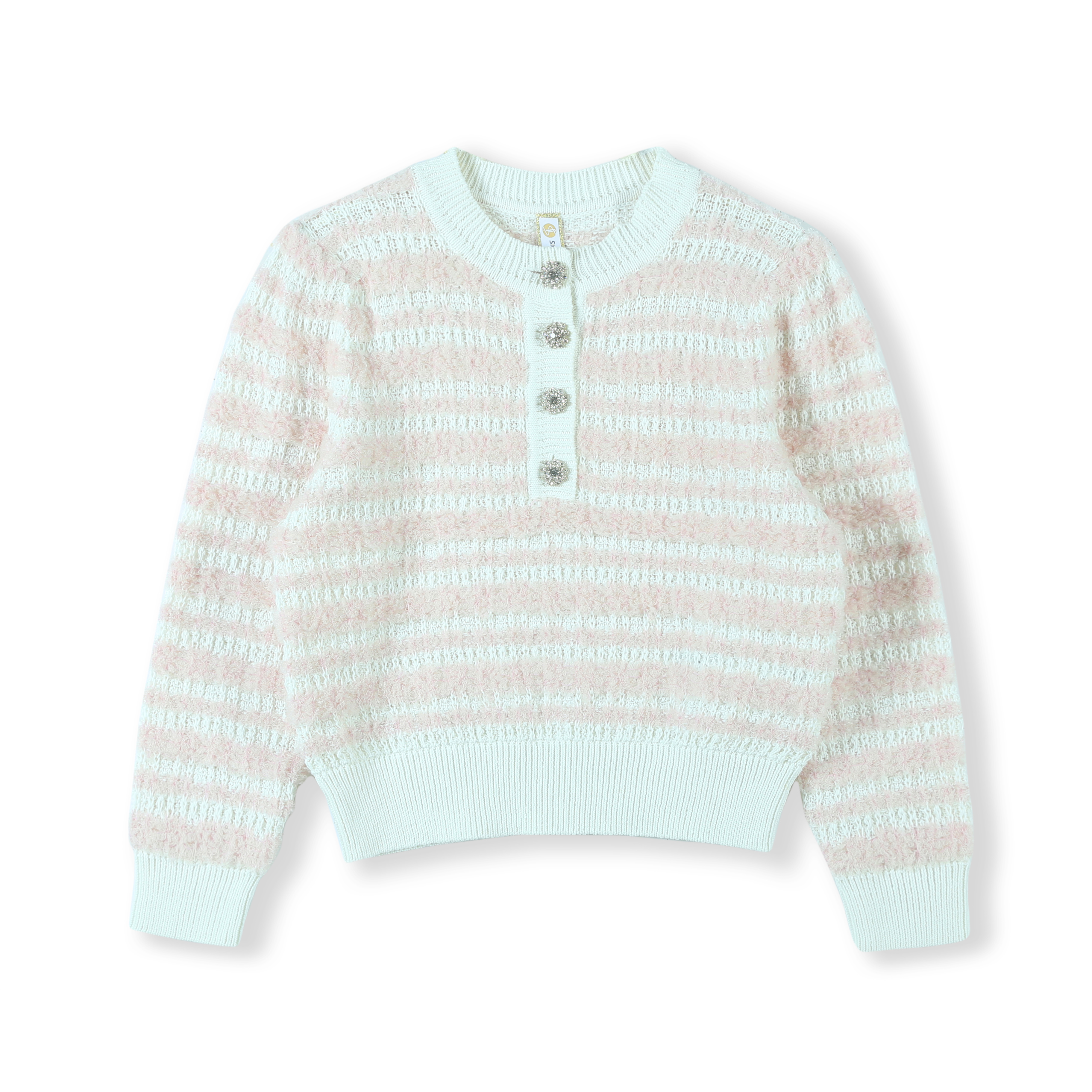 2024 Custom OEM& ODM Ladies Luxury Elegant Autumn Winter Crew Neck Long Sleeve Stripe Pullover  Sweater  Feather Fancy Yarn