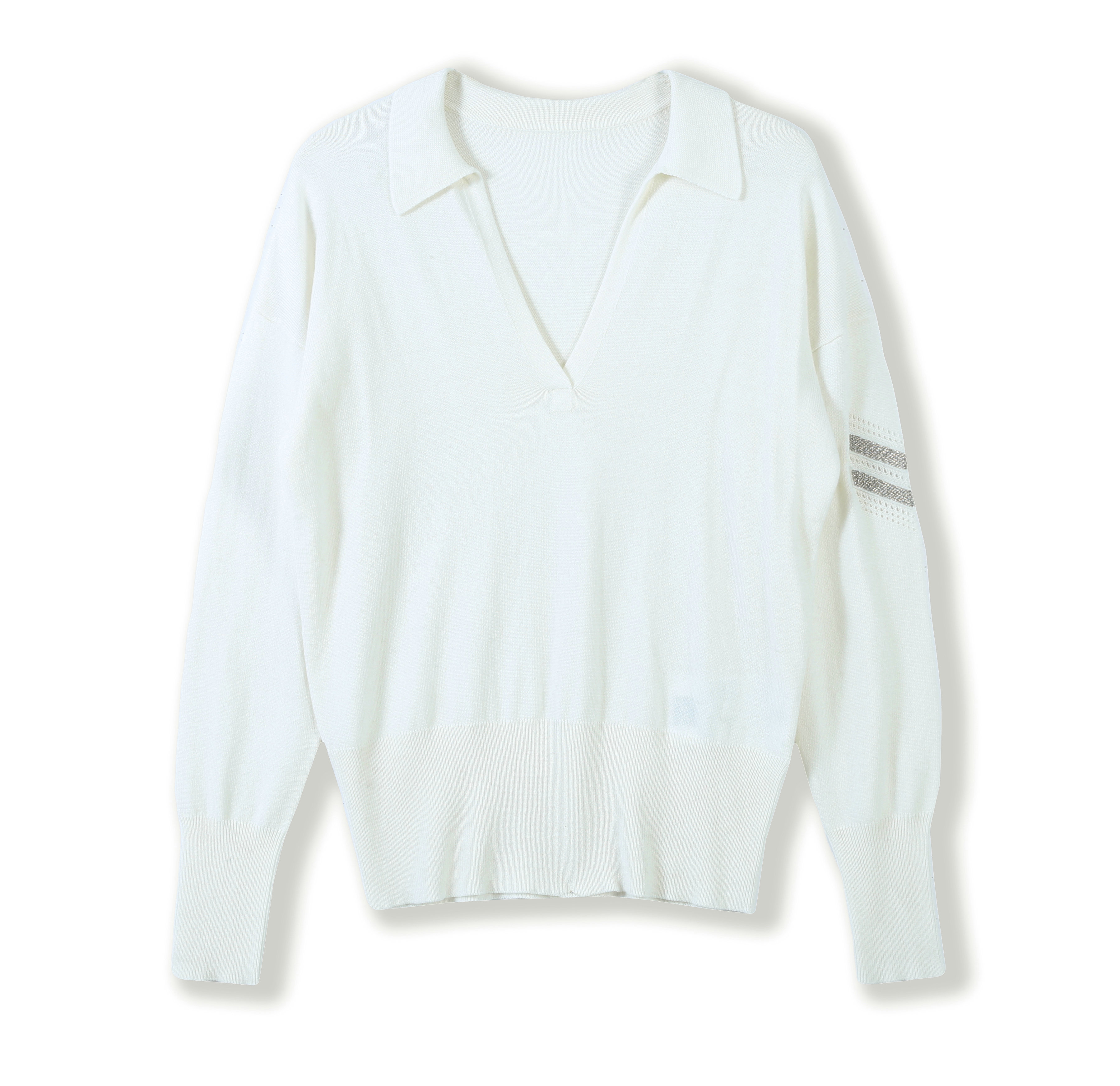 2024 Custom OEM& ODM Ladies Luxury Elegant Spring Autumn V Neck Long Sleeve Pullover Sweater With Wide Soft Flower Lace