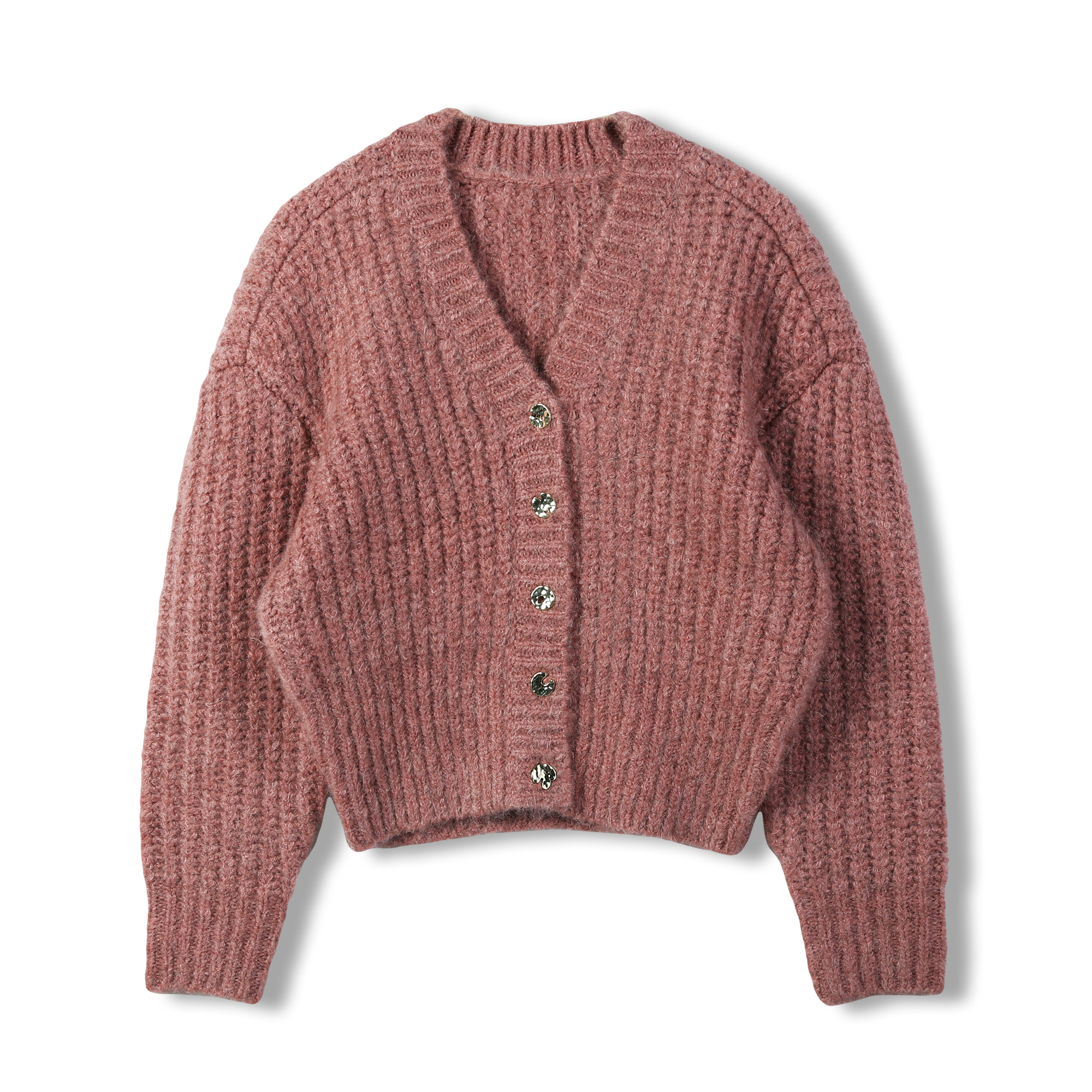 2024 Custom OEM& ODM Ladies Elegant Autumn Winter  V Neck Long Sleeve Cardigan Sweater Metal Button