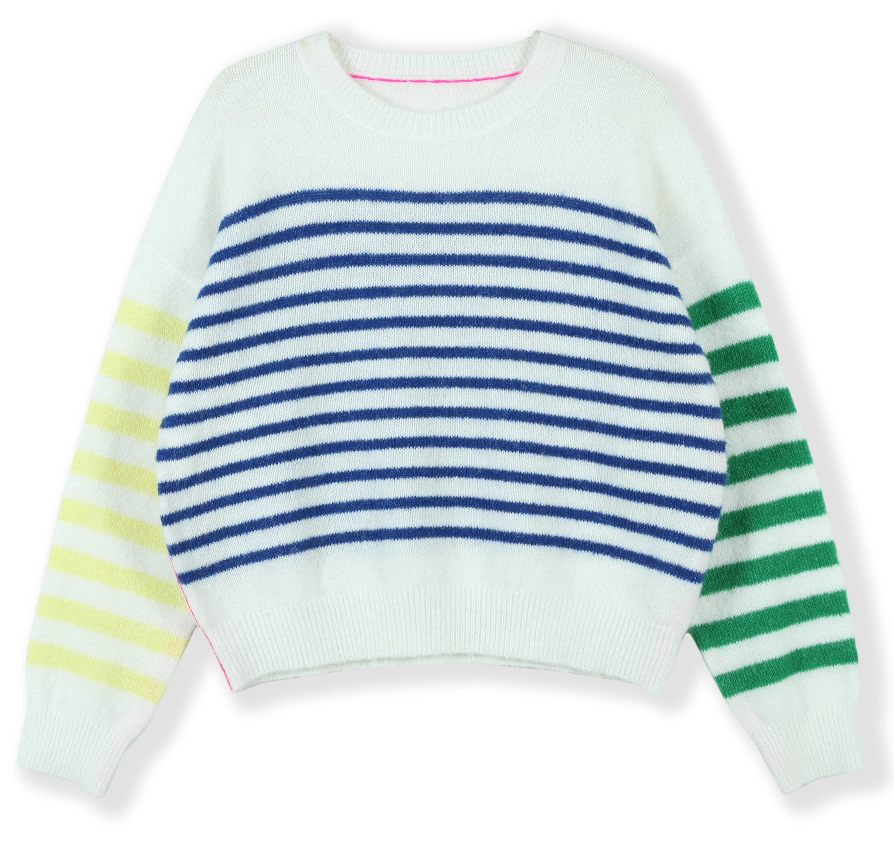 2024 Custom OEM& ODM Ladies Fashion Elegant Spring Summer Round Neck Long Sleeve Warm Stripes Pullover Sweater