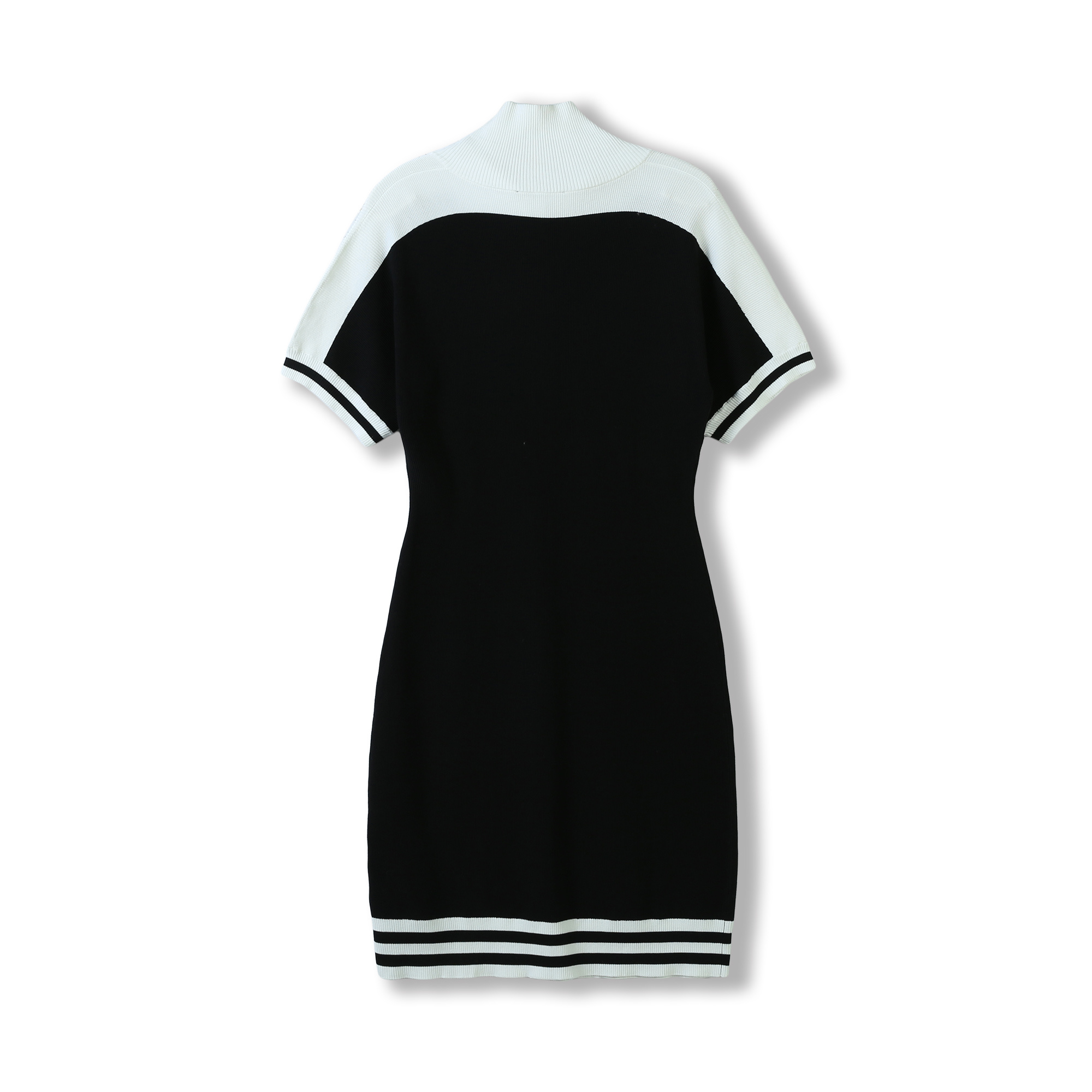 Summer Natural Knee Straight Length Women Short Sleeve High Neck Long Dress With Zippers